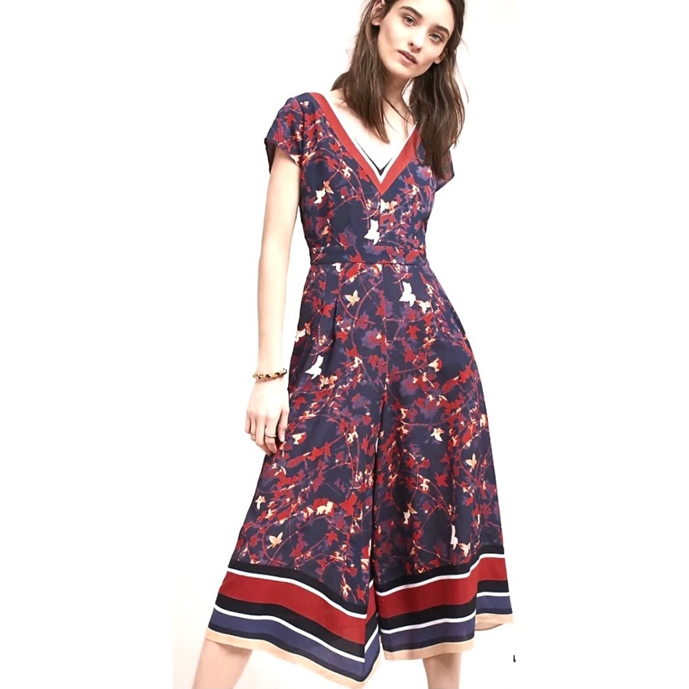 Anthropology Print-mix Jumpsuit red blue size 12